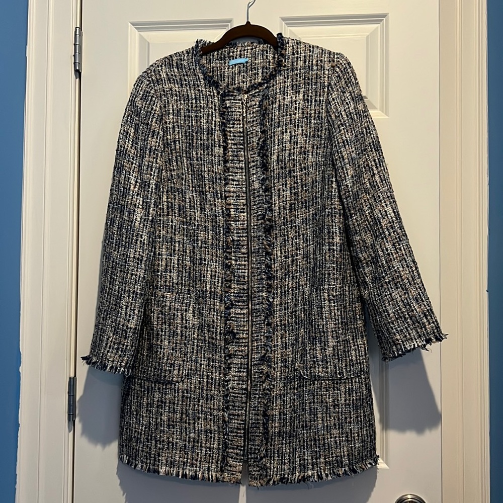 J. McLaughlin. Walden jacket. Dark blue and tan. Size medium. Nearly new.